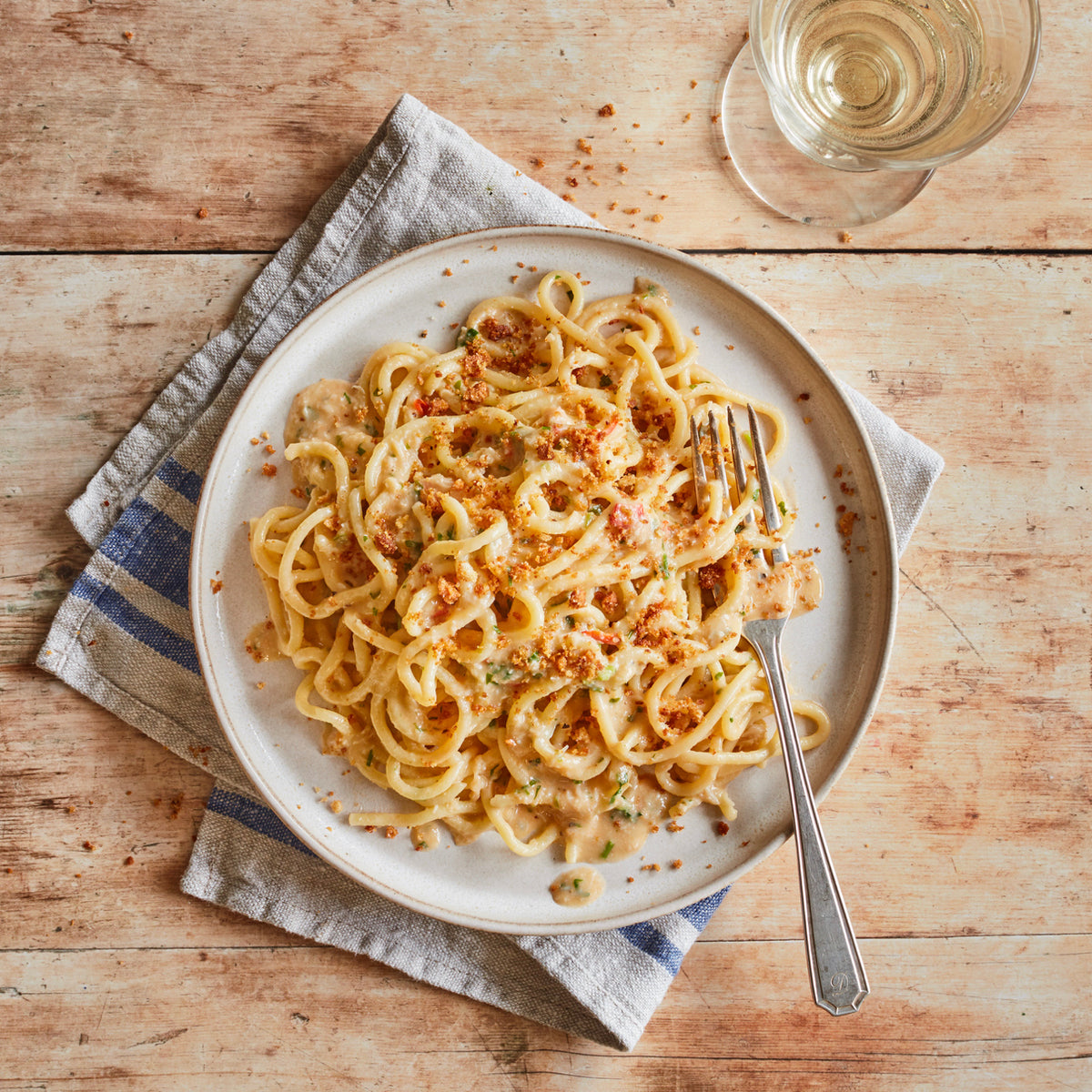 Spaghetti with Crab, Lemon, Parsley & Pangrattato