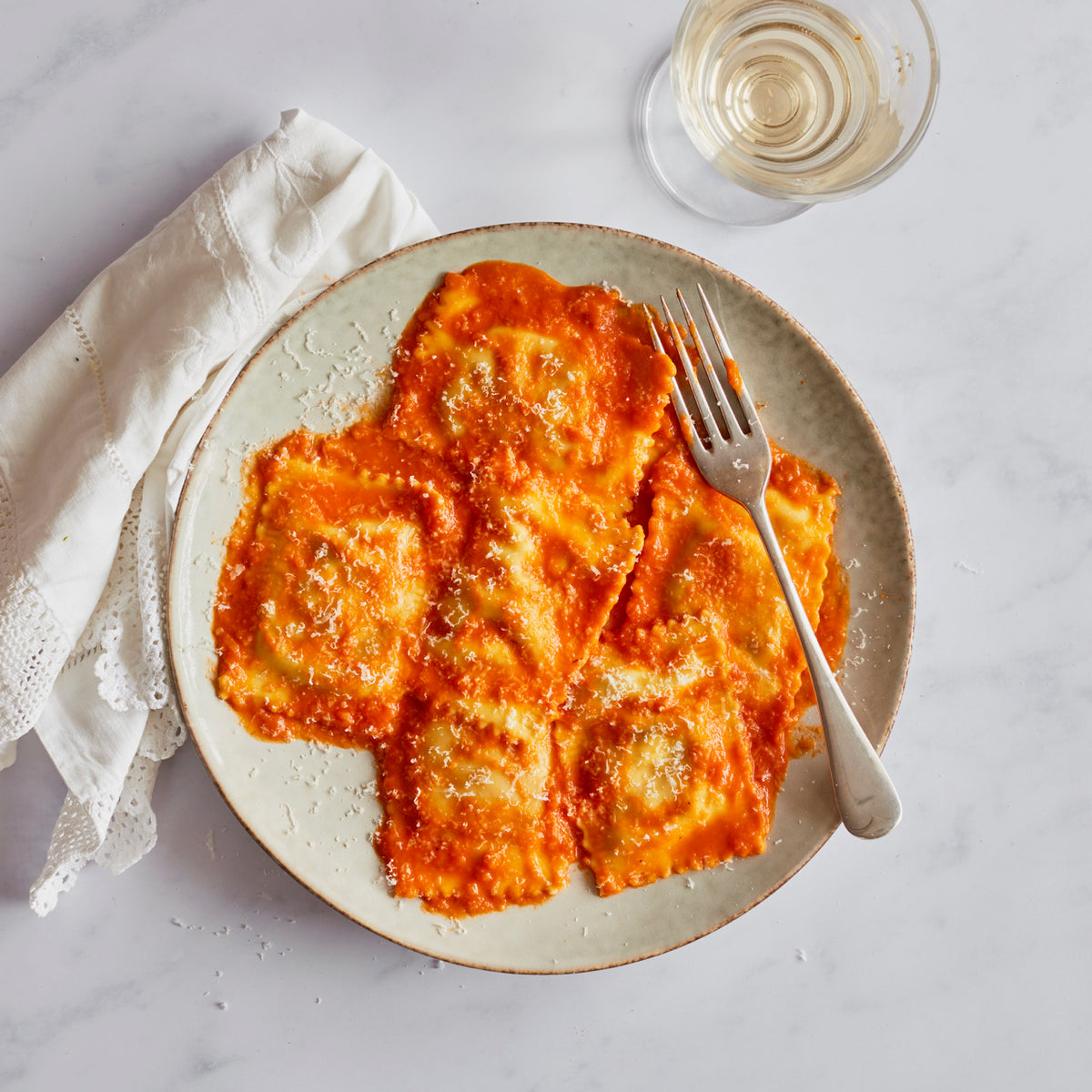 Ewe’s Milk Ricotta & Lemon Ravioli with Emilian Tomato Sauce