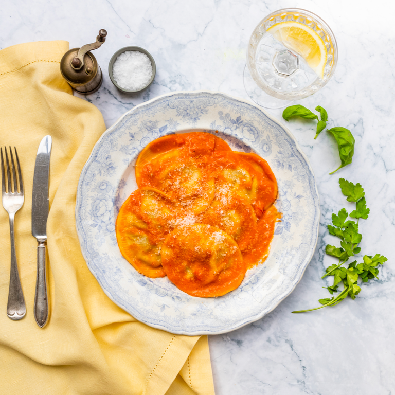 Ricotta & herb tortelli with Emilian sauce