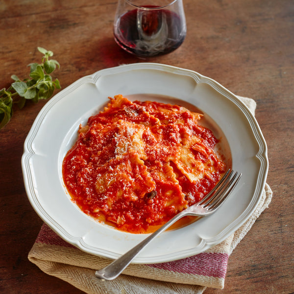 Aubergine & Mozzarella ravioli with Neapolitan sauce