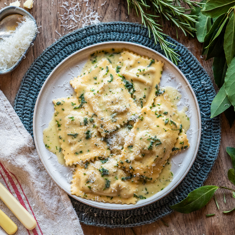 Ravioli Milanese with sage, rosemary & chervil butter