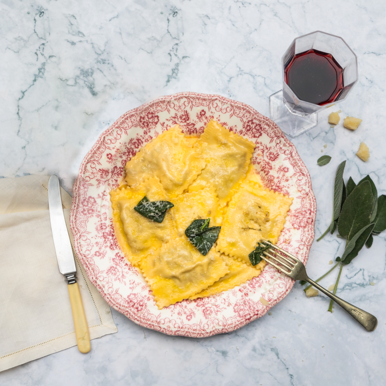 Beef, spinach & westcombe ricotta ravioli with sage butter
